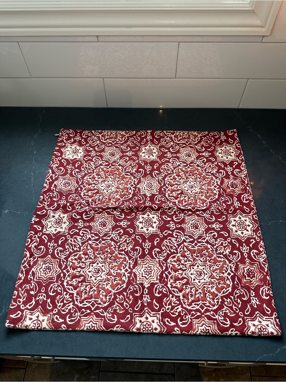 Pottery Barn Red and Cream Medallion Print Pillow Cover